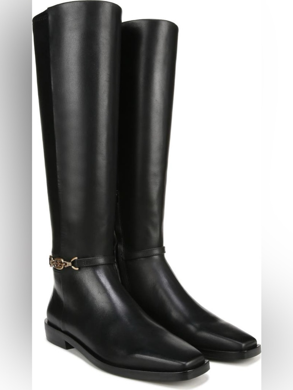 SAM EDELMAN $229 Clive Black Tall Leather Riding Boots Gold Accent Size 6.5 NEW - Picture 4 of 13